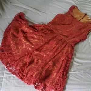 Love, Fire, Coral and tangerine lace dress sz L